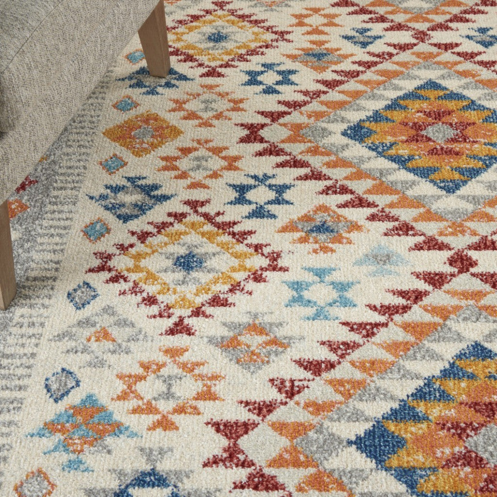 5" x 7" Ivory and Red Diamonds Area Rug