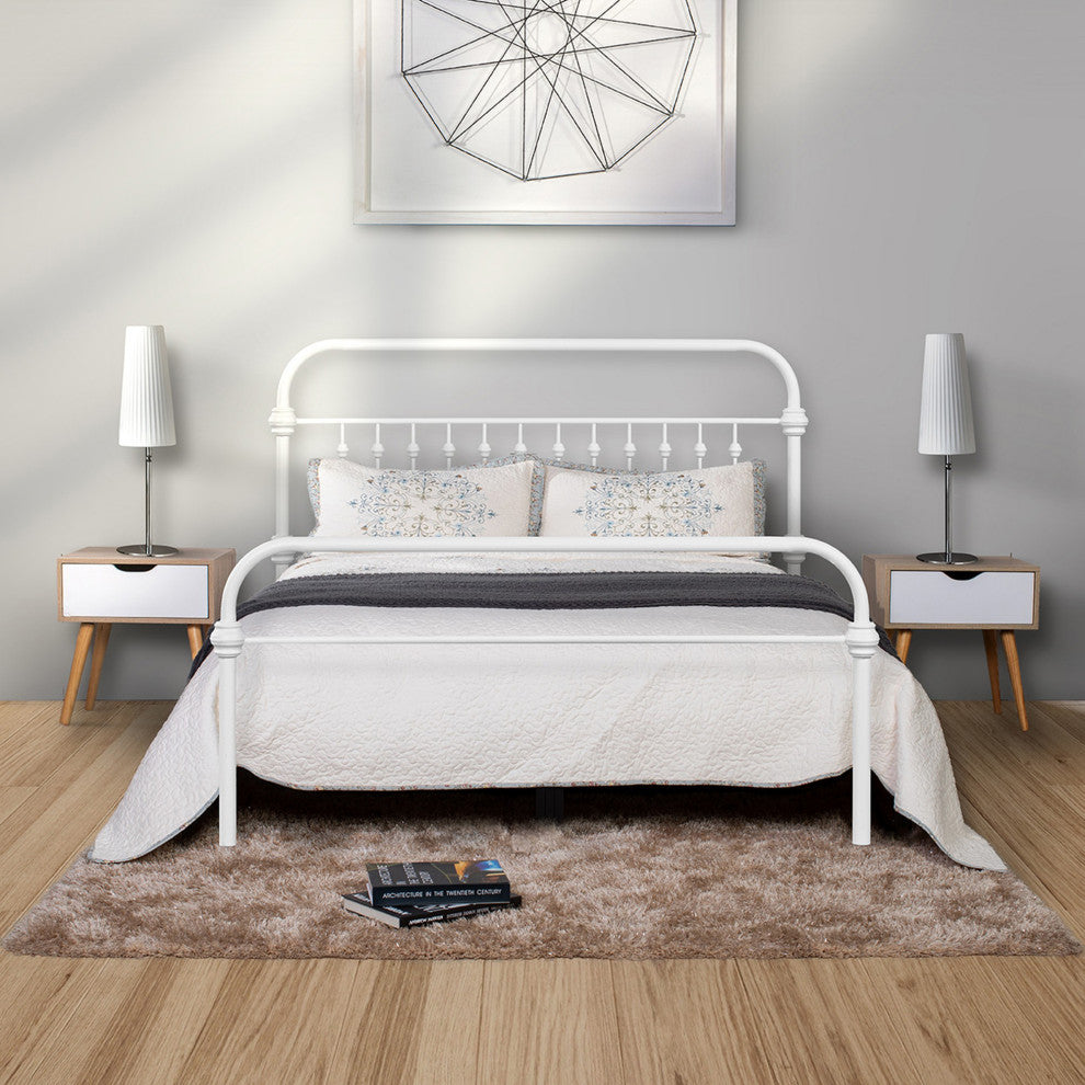 Twin/Full/Queen Wood Frame Platform Bed with Center Support Legs, White, Full