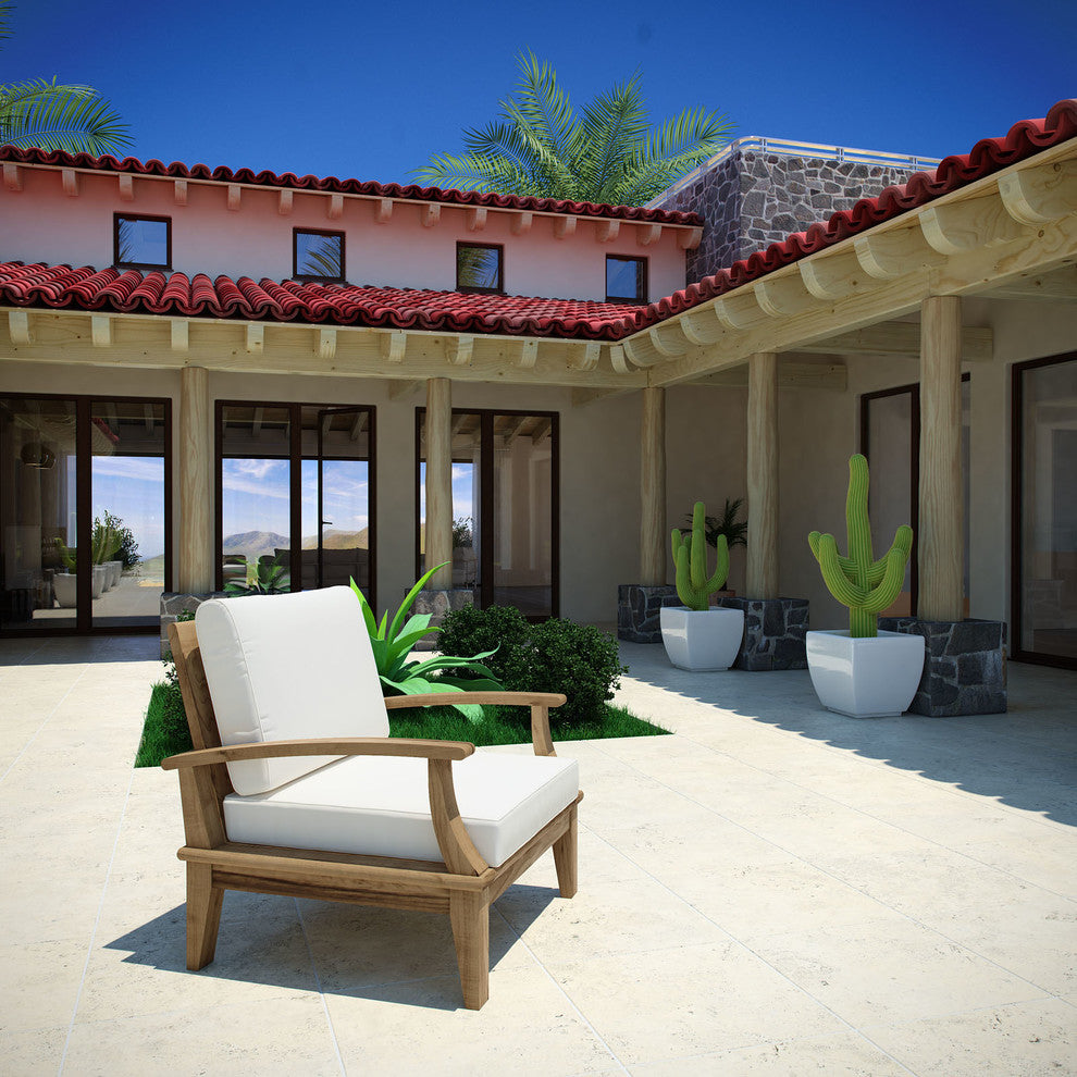 Modern Contemporary Outdoor Patio Teak Armchair, Natural Wood