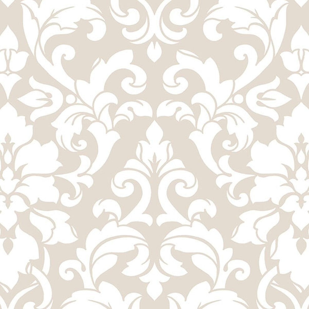 Stripes And Damasks, Classic Damask Stripes White, Cream Wallpaper Roll