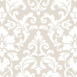 Stripes And Damasks, Classic Damask Stripes White, Cream Wallpaper Roll