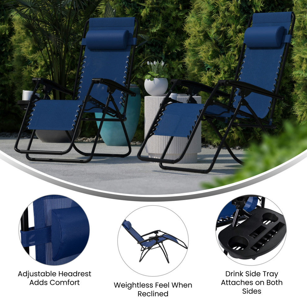 Adjustable Folding Mesh Zero Gravity Reclining Lounge Chair, Set of 2, Navy