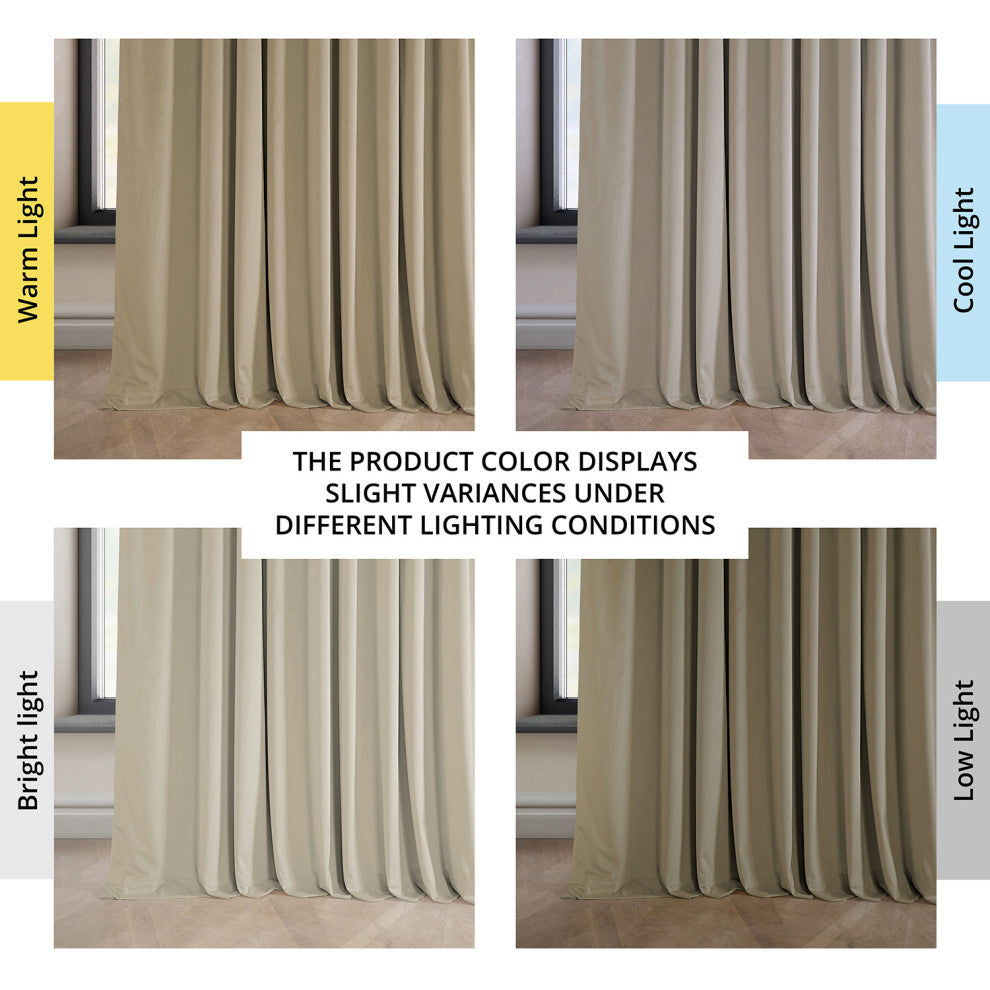 Heritage Plush Velvet Extrawide Curtain Single Panel, Light Beige, 100"w X 96"l