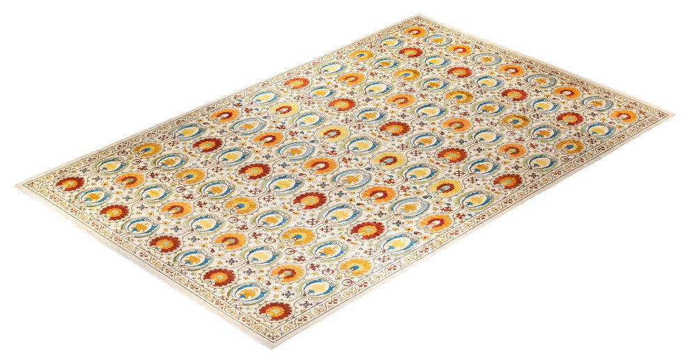 Suzani, One-of-a-Kind Hand-Knotted Area Rug Ivory, 12' 1" x 18' 8"