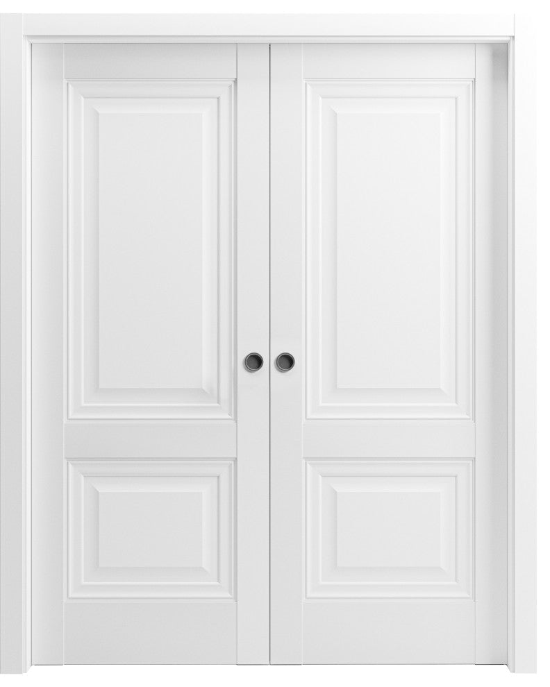 French Double Pocket Doors|Lucia 8831 White SilkSturdy Door 56x80