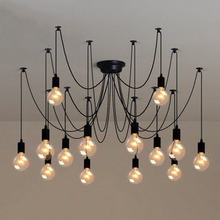 Black Industrial Edison Spider Chandelier Pendant Lights, Adjustable, 14 Lights