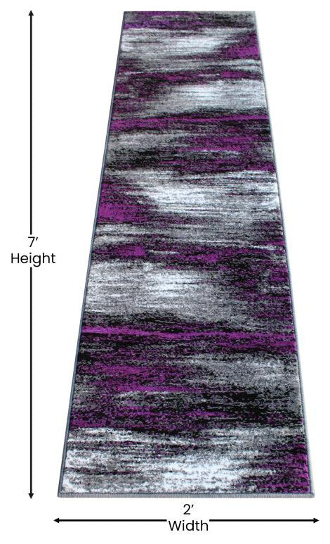 Rylan Collection Abstract Pattern Area Rug-Purple - 2' x 7'