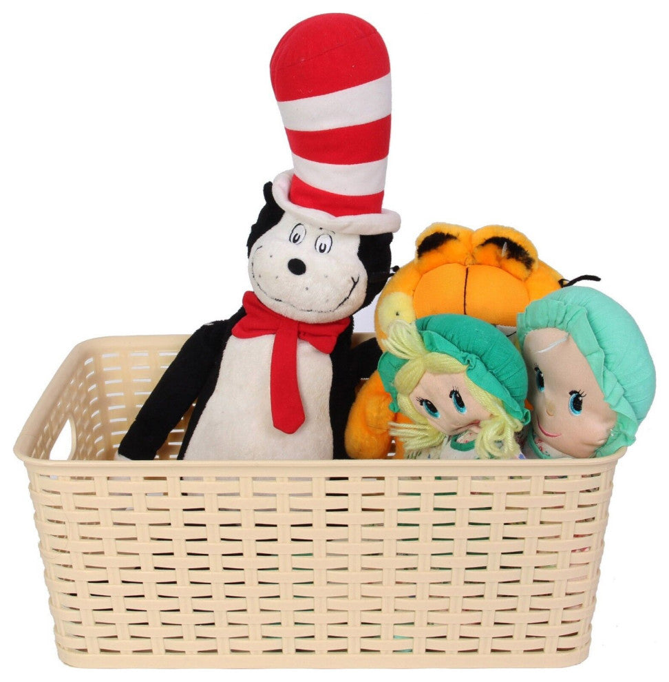 Plastic Rattan Storage Box Basket Organizer, Gray, Medium-Pack of 1