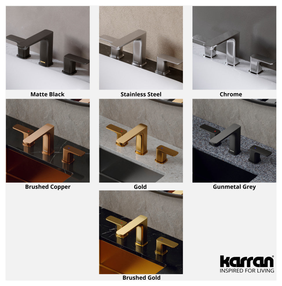 Karran 2-Handle 3-Hole Widespread Faucet With Pop-up Drain, Gunmetal Grey