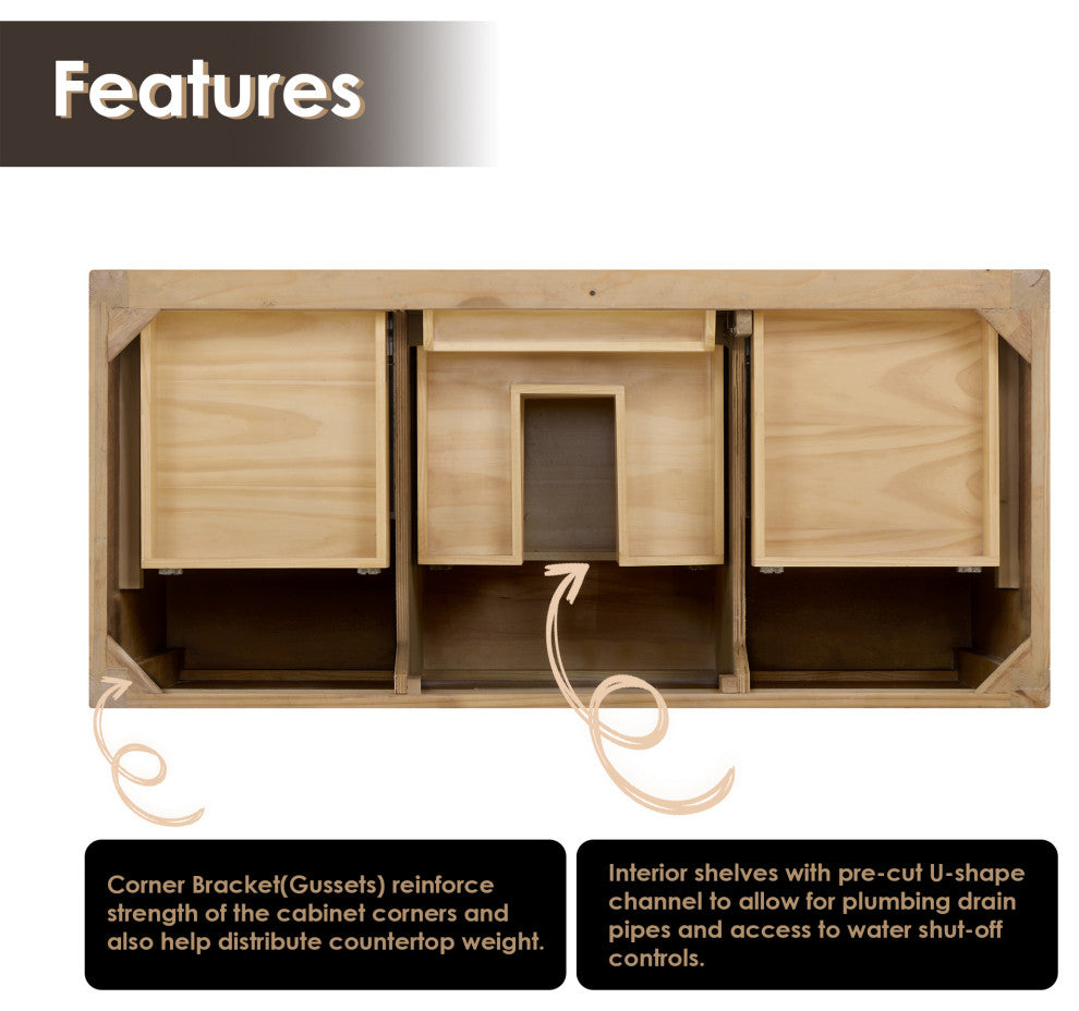 Solana Bathroom Cabinet Vanity Base, Weathered Fir, 48", Without Mirror