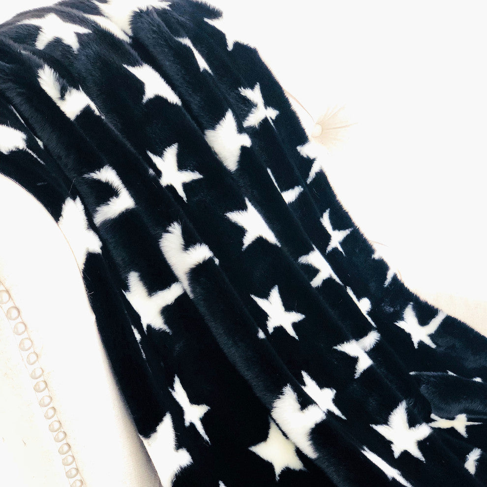 Plutus Black and White Stars Soft Handmade Luxury Throw, Blanket 96l X 110w Quee