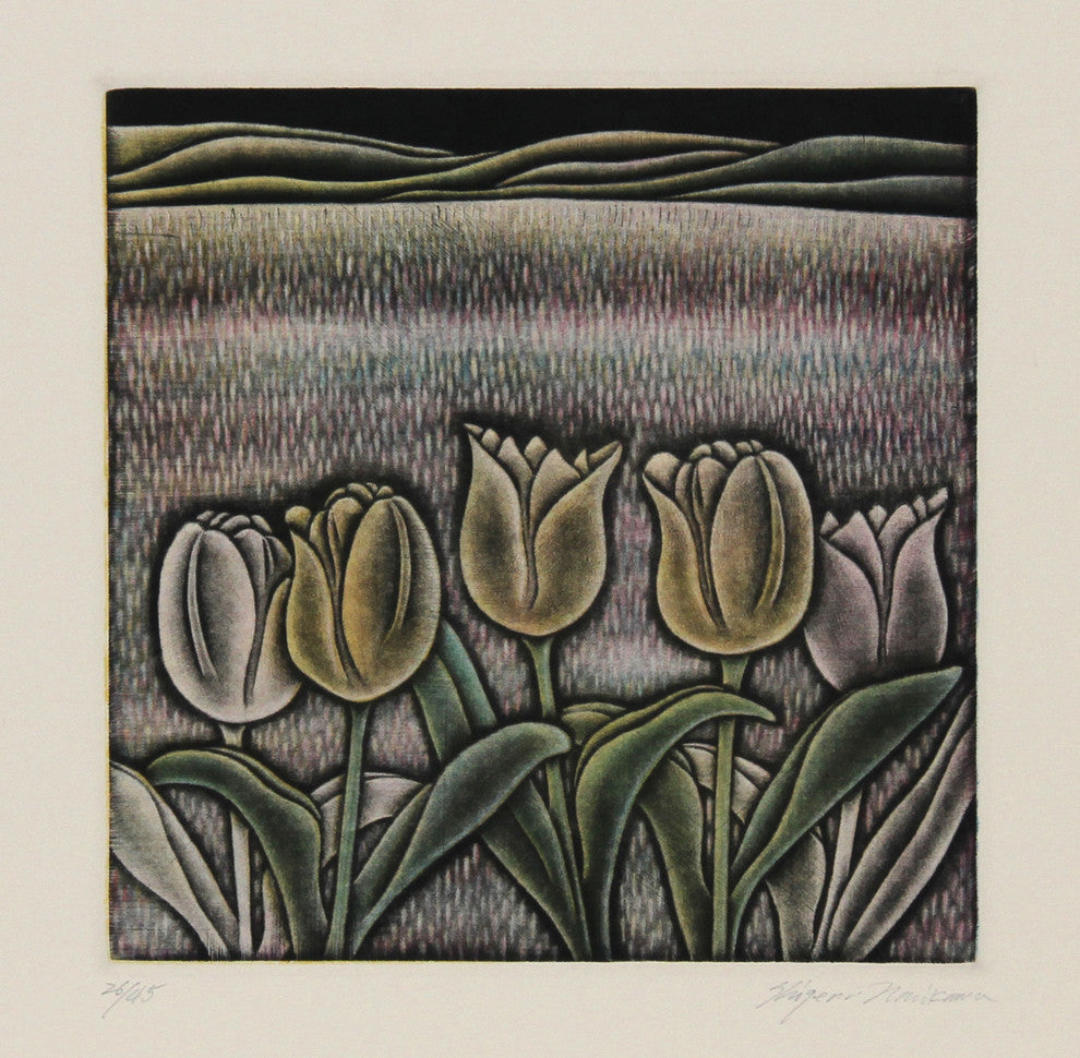 Shigenu Narikawa "Tulips" Mezzotint