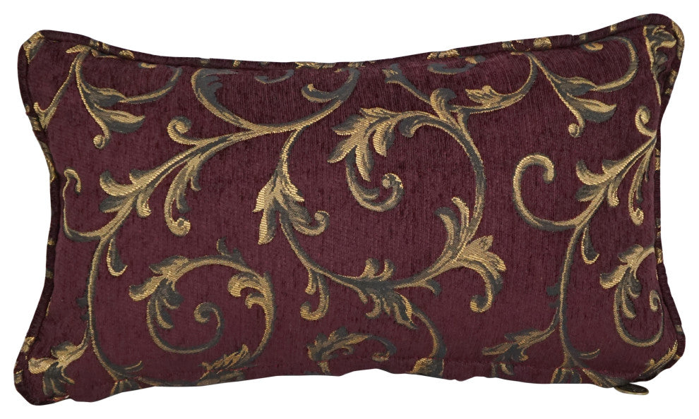 18" Double-Corded Jacquard Chenille Throw Pillows, Set of 2, Burgundy Vines