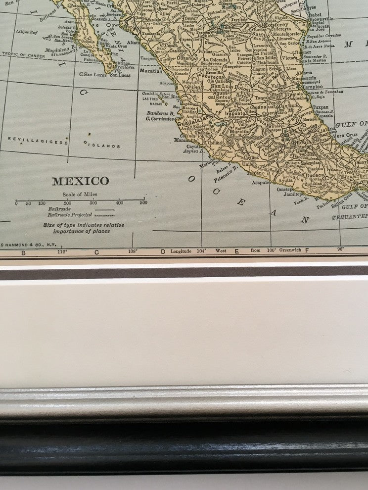 Original Vintage 1927 Mexico Map,Framed
