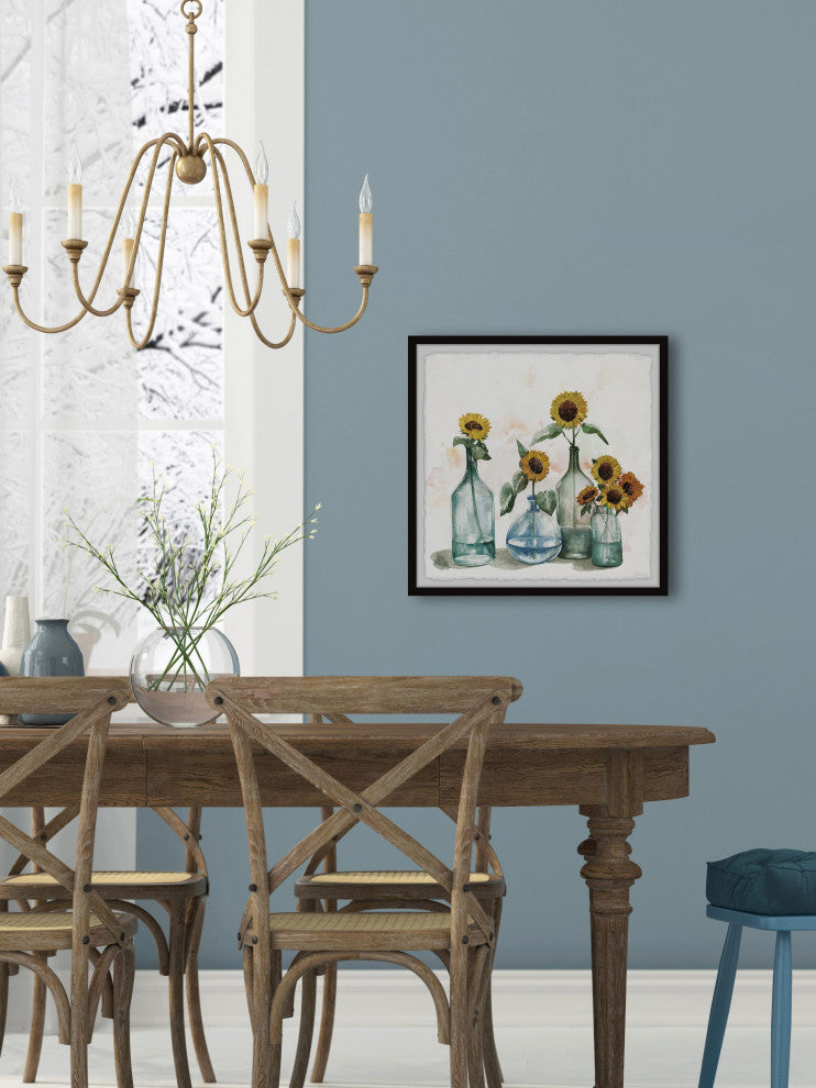 "Sunflowers, Blue Vase II" Framed Painting Print