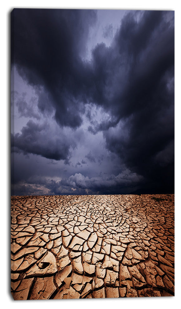 Dramatic Cloudy Sky over Drought Land, Landscape Canvas Art, 16"x32"