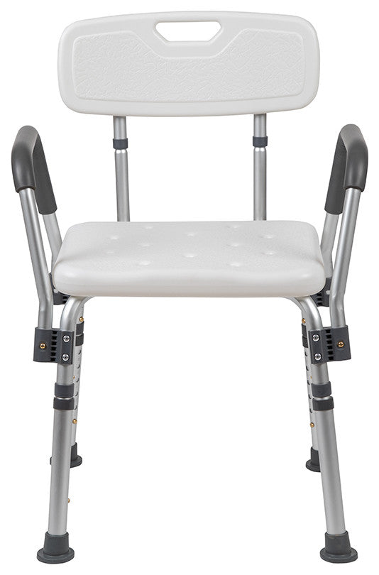 300LB Capacity Adjustable Bath/Shower Chair, Quick Release Back and Arms, White