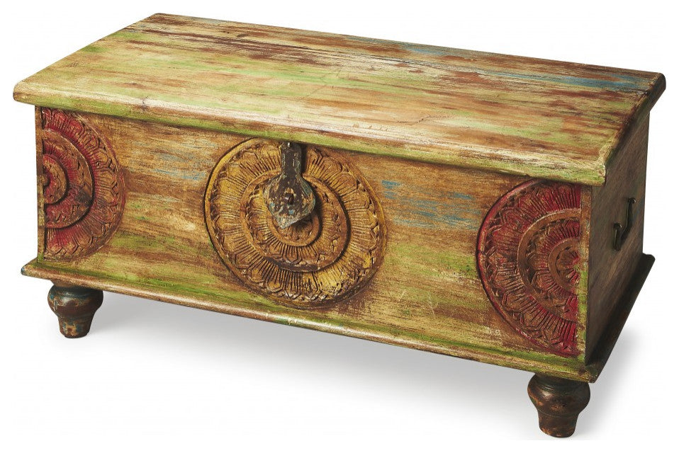 Mesa Carved Wooden Trunk Coffee Table