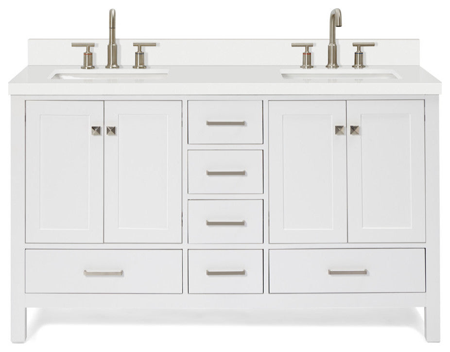 ARIEL Cambridge 61" Double Rectangle Sink Bathroom Vanity White With Quartz Top
