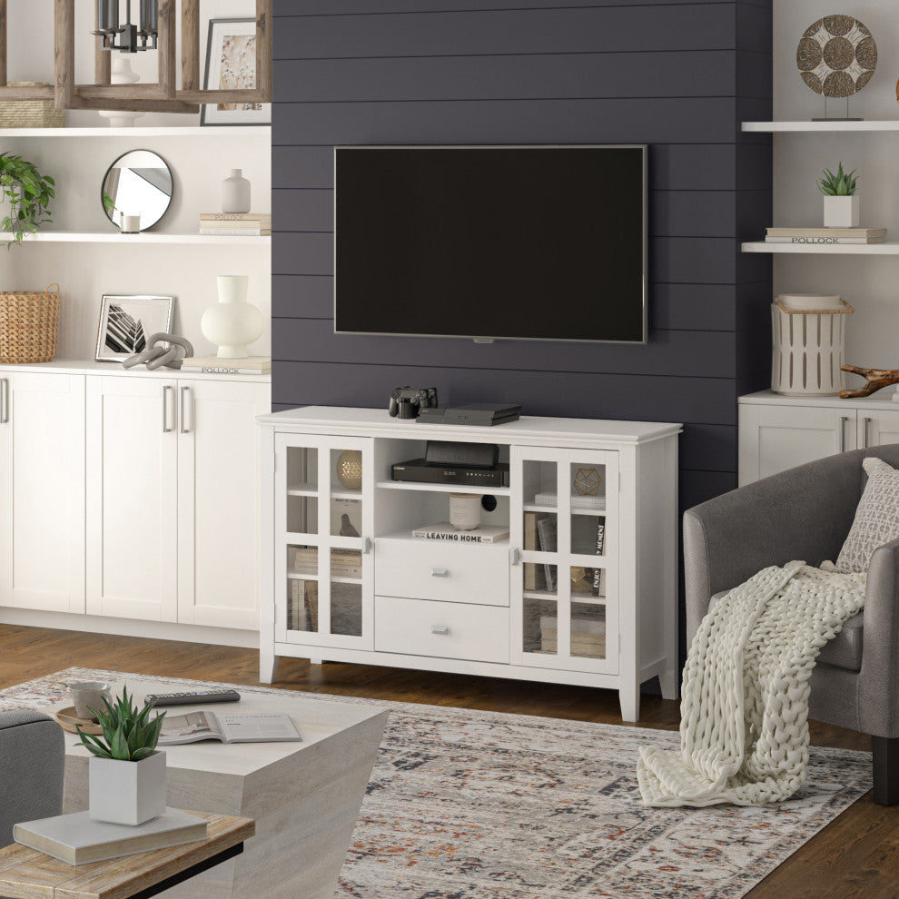Artisan SOLID WOOD Tall TV Media Stand, White For TVs up to 60 inches