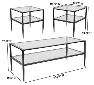 3 Piece Glass Shelf Table Set