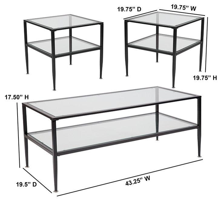 3 Piece Glass Shelf Table Set