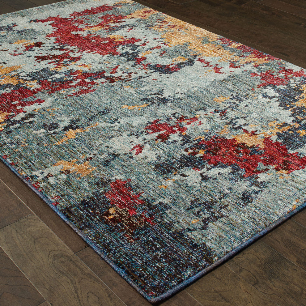 Elements Marbled Dream Blue/Red Area Rug, 7'10"x10'10"