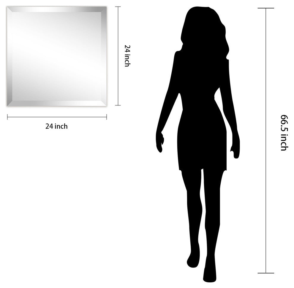 Frameless Beveled Prism Square Wall Mirror, 1" Beveled Edge, 24"x24"