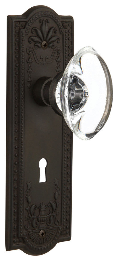 Meadows Plate With Oval Clear Crystal Knob, Oil-Rubbed Bronze