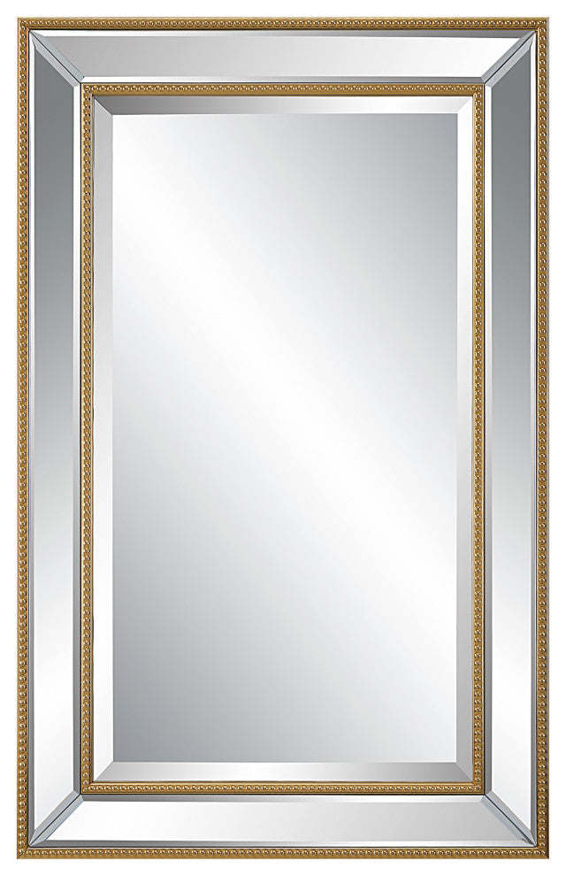 Benzara BM276696 32" Wood Wall Mirror, Beveled Mirror Frame, Gold