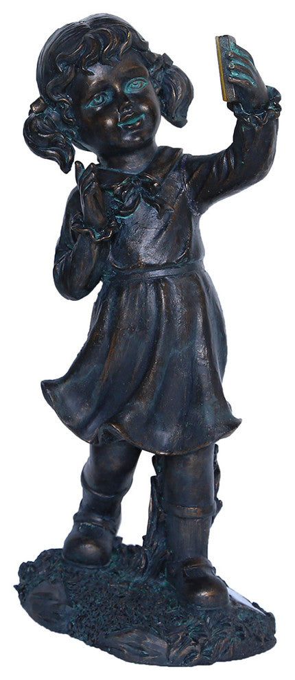 18" Girl With Cell Phone Solar Power LED Lit Outdoor Garden Statue
