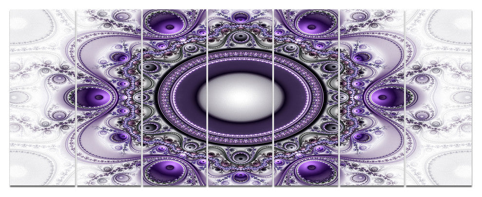 Purple Fractal Pattern with Circles, Abstract Canvas Print, 83"x32", 7 Panels