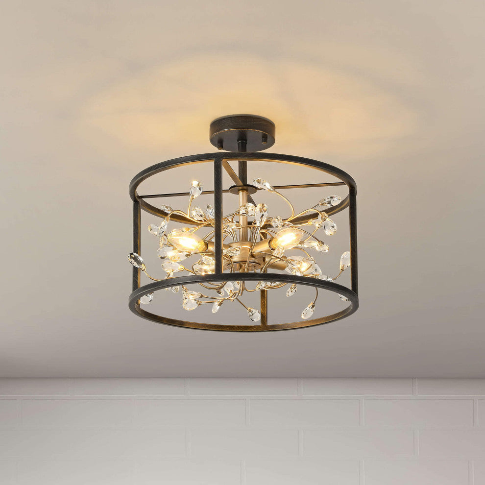 Jasmine 4-Light Crystal Leaves Semi-Flush Mount