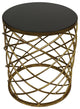 Round Gold Iron Drum Cage Accent Table, Black Granite Top Marble