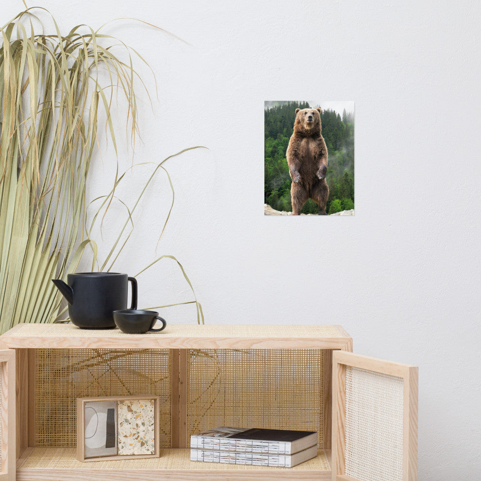 Big Standing Brown Bear On Mountain Top Loose Wall Art Print, 11" X 14"