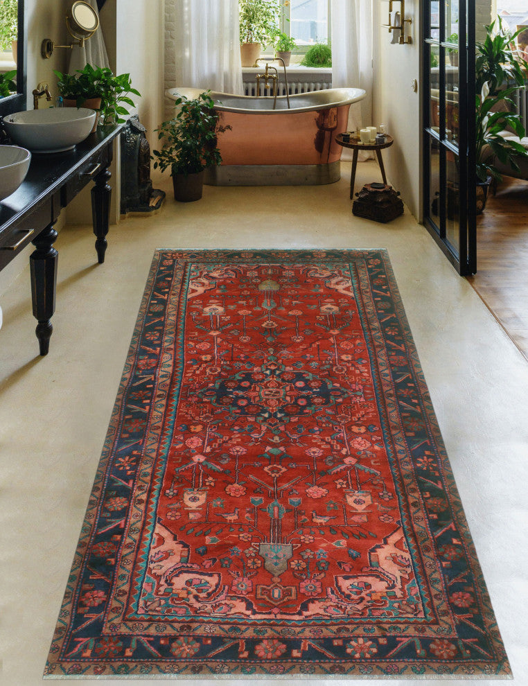 Fine Vintage Distressed Leilah Red/Navy Rug, 4'8x9'4