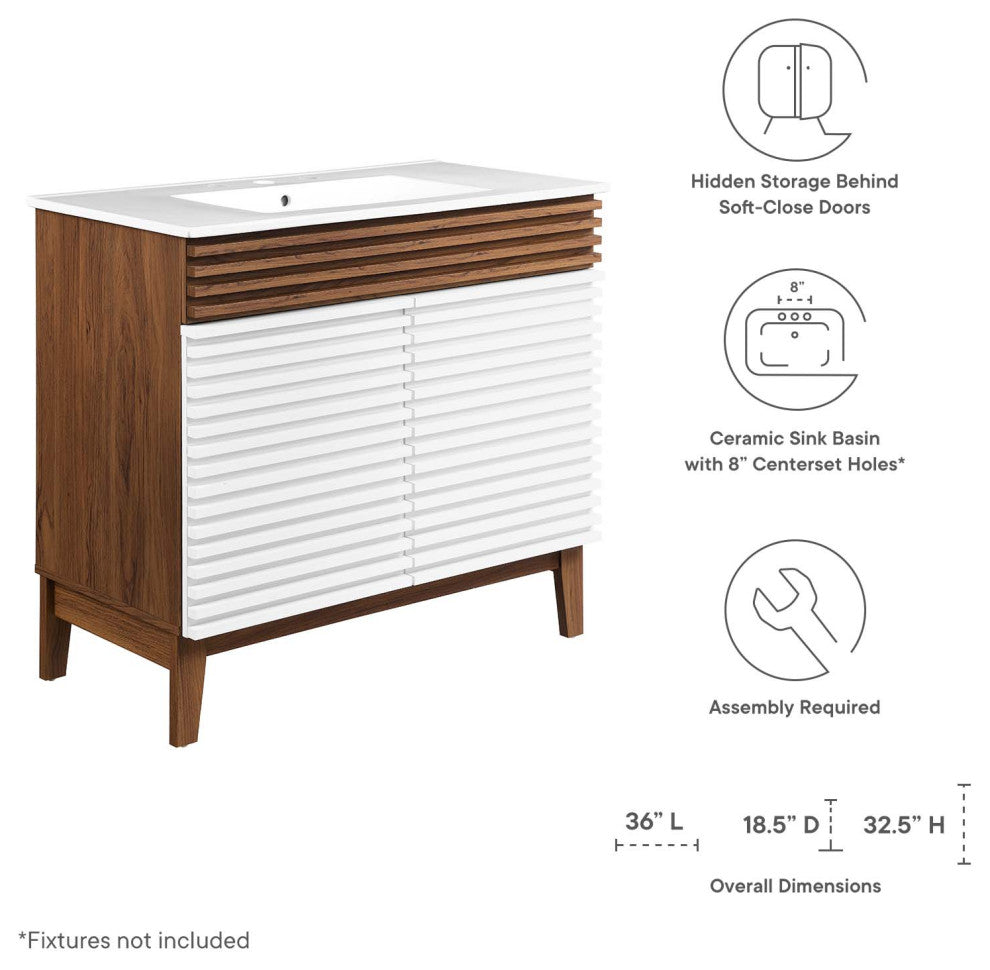 Render 36" Bathroom Vanity, White Walnut White