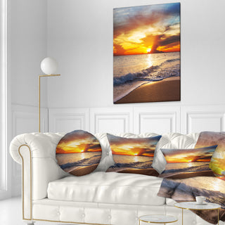 Yellow Sunset Over Gloomy Beach Modern Beach Throw Pillow, 12"x20"