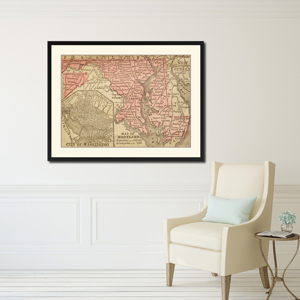 Maryland Vintage Antique Map Wall Art, 16"x21"