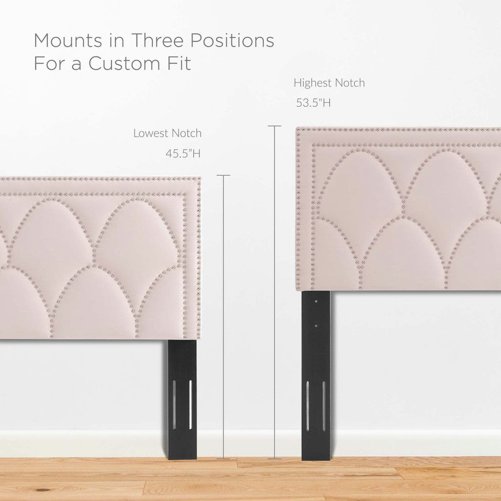 Platform Bed Frame, Nailhead, Queen Size, Pink, Velvet, Modern, Guest Suite