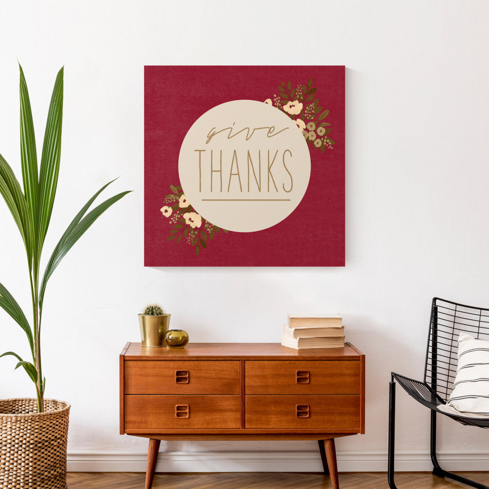 Give Thanks Circle Floral 2 24"x24" Canvas Wall Art
