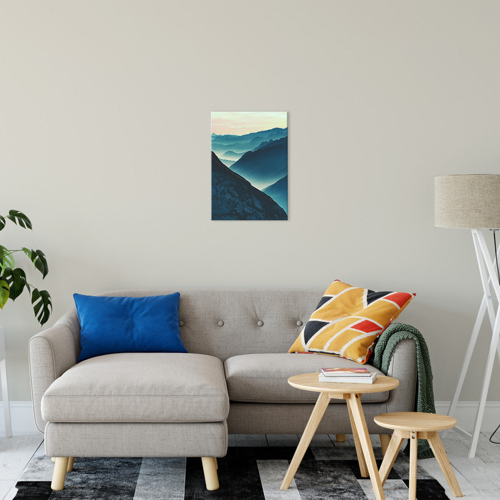 Misty Blue Silhouette Mountain Range Landscape Photo Canvas Prints, 12" X 16"