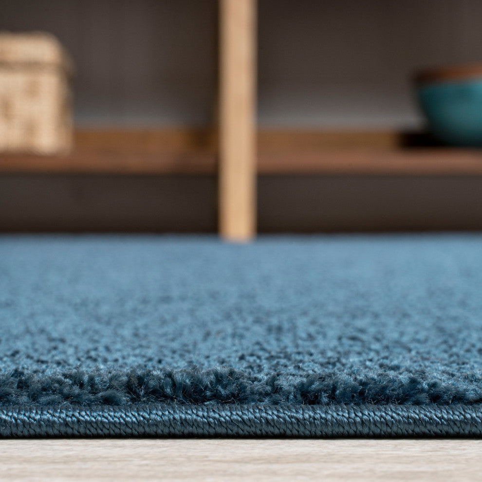 Haze Solid Low-Pile Runner Rug, Navy, 5' Square
