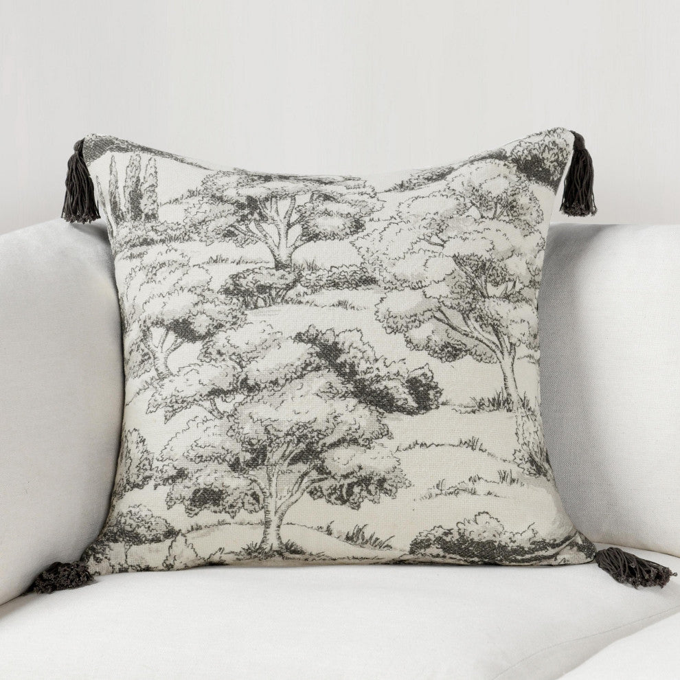 Stonework 22" Cotton Linen Blend Throw Pillow, Gray