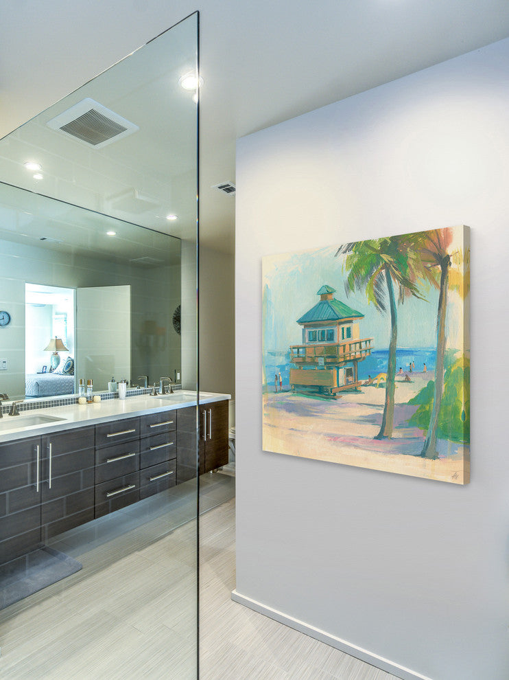 "Beach Caf " Painting Print on Wrapped Canvas, 48"x48"
