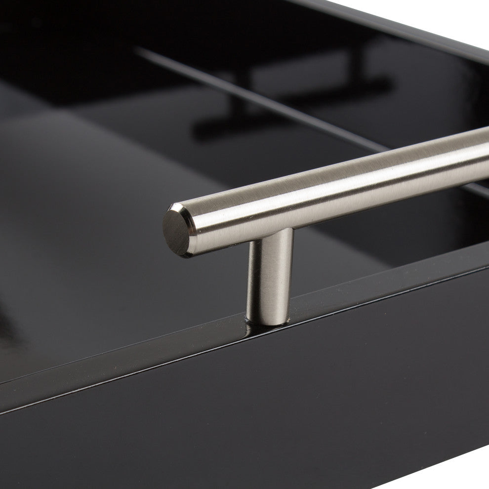 Lipton Decorative Wood Tray with Metal Handles, Black/Silver