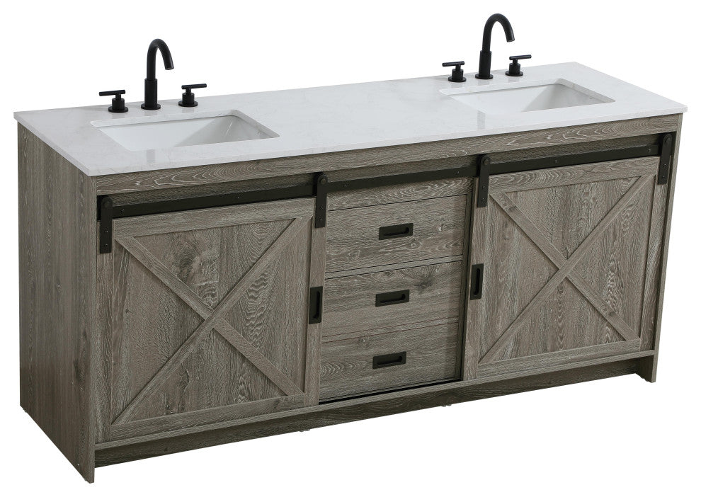 Home Living 72" Double Bathroom Vanity, Rustic Grey