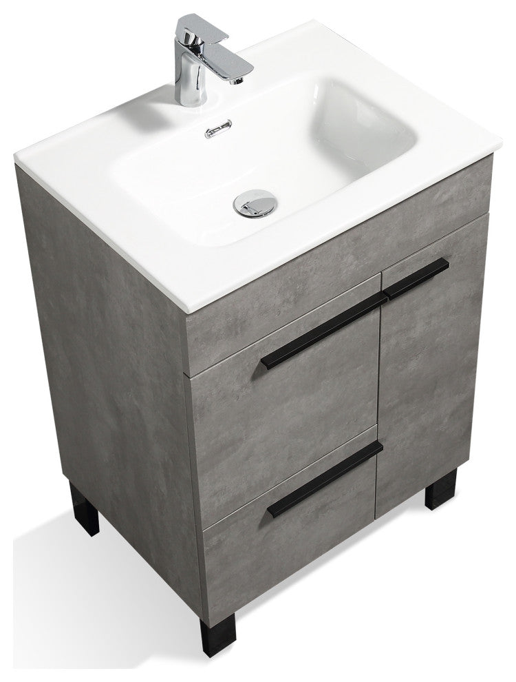 Freestanding Bath Vanity Set, Concrete Grey, Integrated Ceramic Sink, 24"