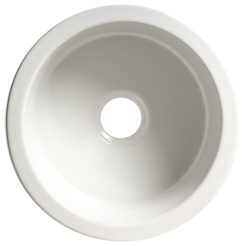 Undermount/Drop Fireclay Prep Sink, White, 18"x18", Round