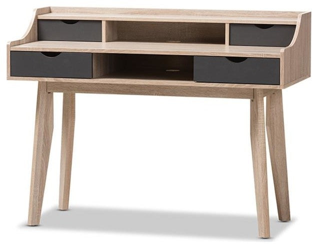 Fella Mid-Century 4-Drawer Oak and Gray Wood Study Desk